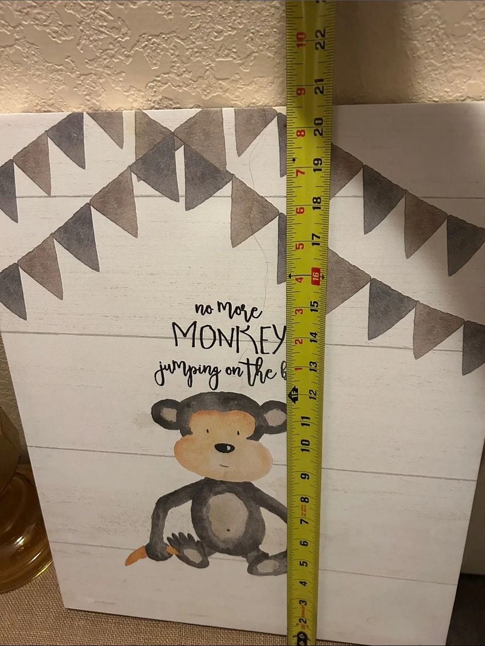 No More Monkeys Wall Art Canvas - Neutral Brown and Gray Nursery Decor